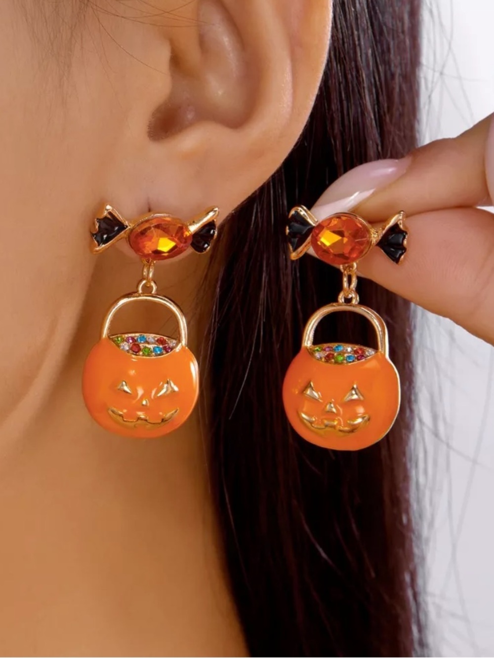 ⭐️ Halloween Orange Jack O' Lantern Drop Earrings